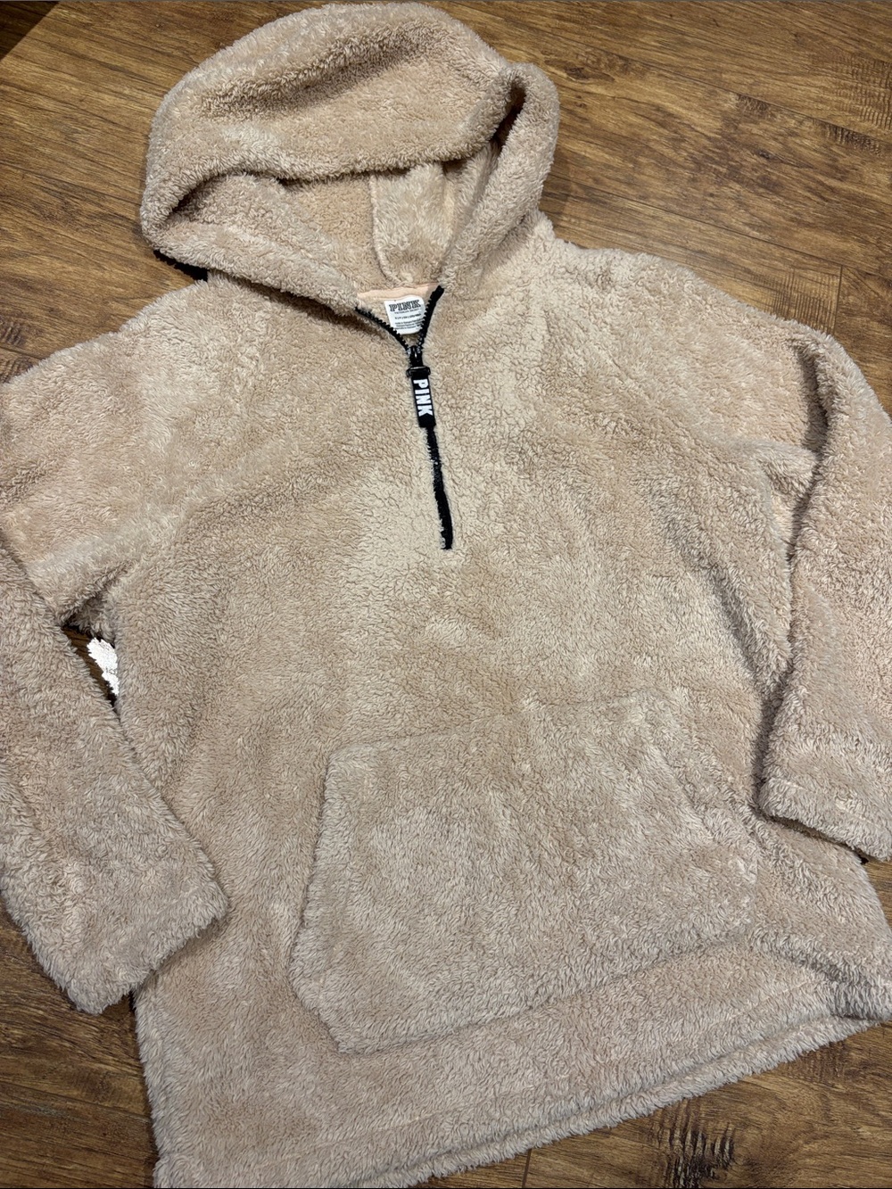 PINK Victoria's Secret Taupe Sherpa Zip Hoodie
